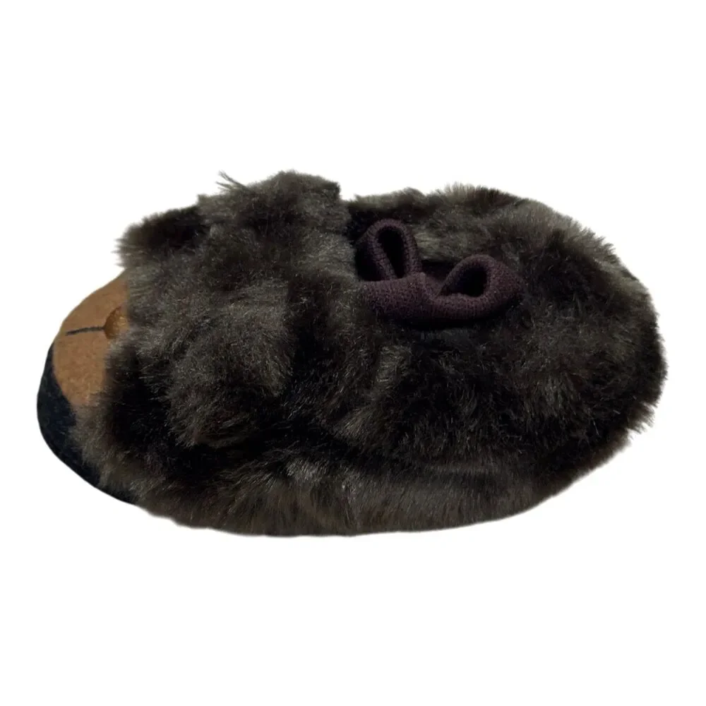 L.L. Bean Toddler Animal Paws Bear Slippers Sz 3-4 Faux Fur Paw Sole Cozy Indoor